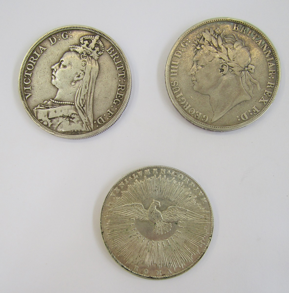 Silver world and English coins, George IV Crown, laurette head left, rev St George and Dragon - Image 2 of 6