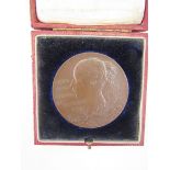 Victoria 1897 diamond jubilee bronze medal in box of issue, issued by William Wyon depicting both