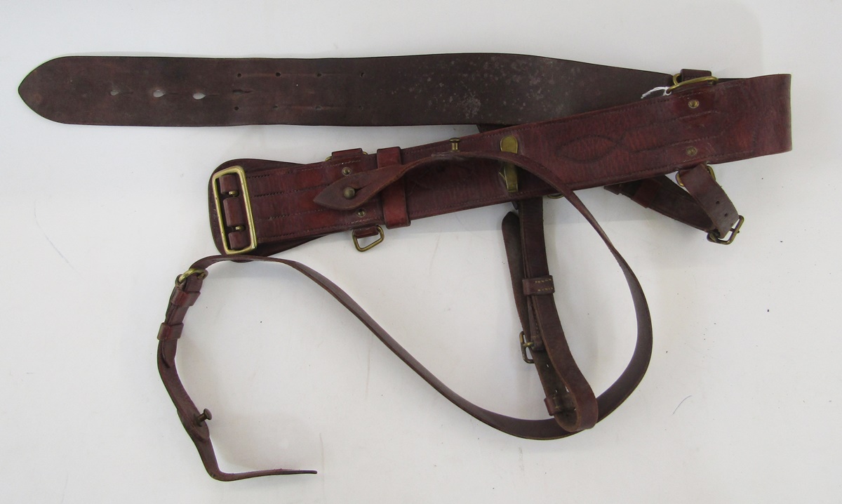 George V officer's dress sword with leather scabbard and cover, officer's Sam Brown leather belt - Image 6 of 12