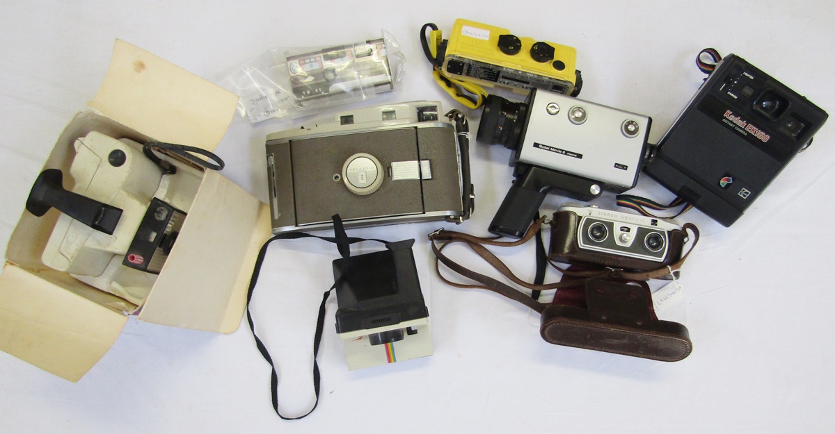 Assorted cameras, Rollei Movie 6 macro film camera, a Wray Stereographic number 003397, Minolta