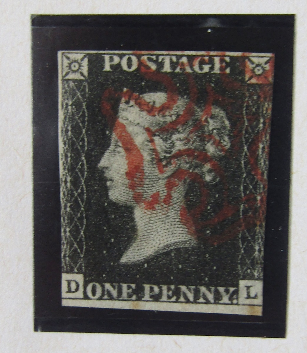 GB stamp: Line engraved Penny Black, DL, red Maltese cross in presentation glass frame. - Image 2 of 3