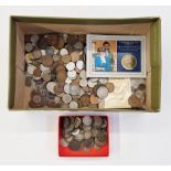Box of world coins and British farthings, large accumulation of world coins, various