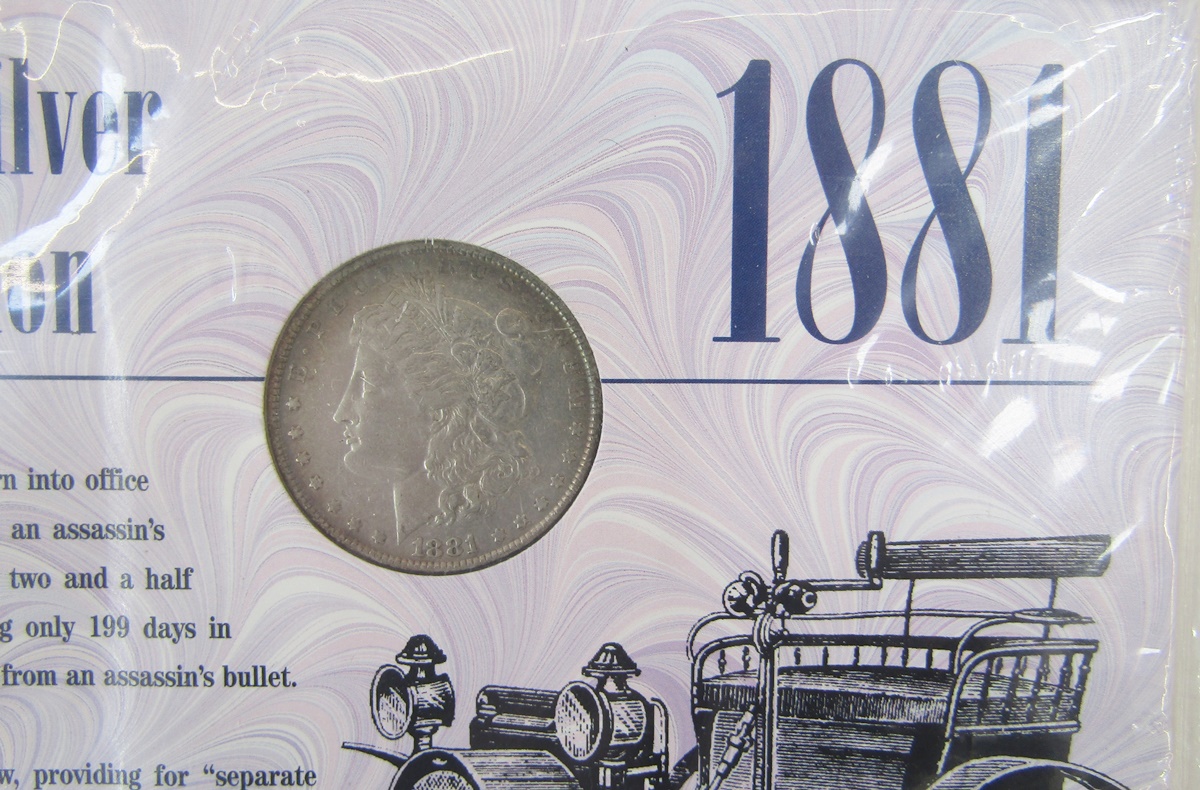 3 x US Morgan dollars 1878, 1879 & 1881 Philadelphia presented in collectors cards, 1878 & 1879 - Image 3 of 5