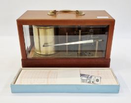 Casella London stained wood cased brass barograph, 31cm high x 15cm deep x 19cm wide, and a box of