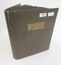 Early 20th century postcard album containing colour, black and white greetings and other cards, 50