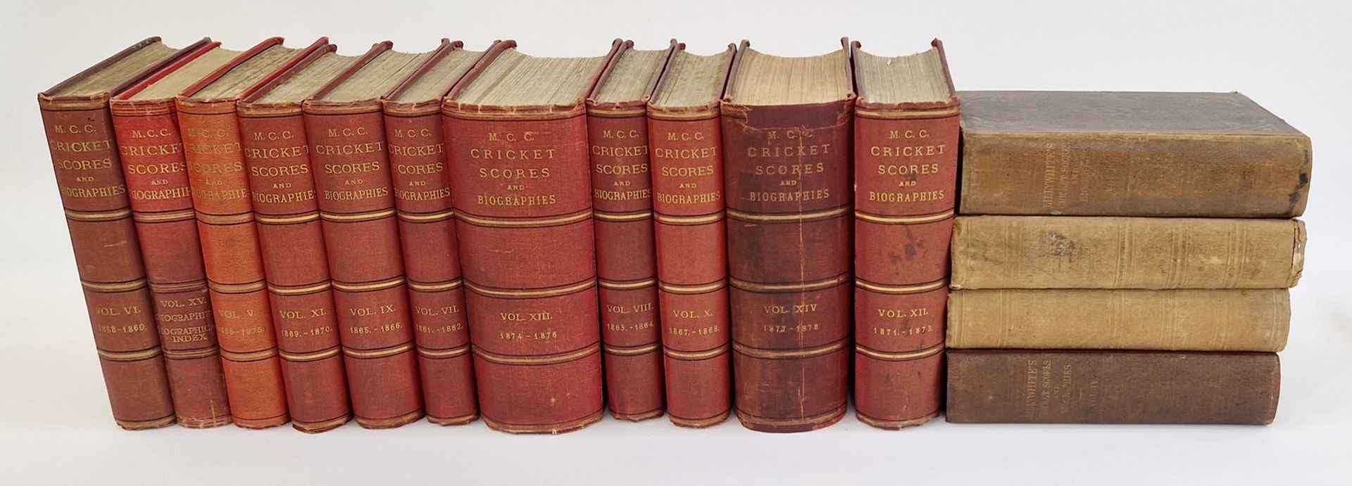 MCC Cricket Scores and Biographies - 11 vols from vol 5 to vol 14, vol 5 1855-1875 through to vol 14