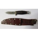 German Solingen hunting knife with deer foot handle, small hunting knife, leather revolver holster