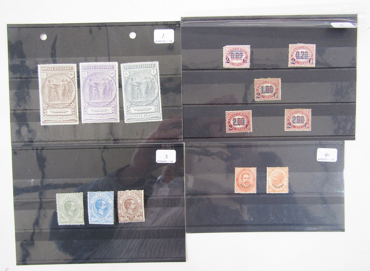 Stamps of Italy: Four stockcards of scarcer mint issues including 1884-6 parcel post including 20c