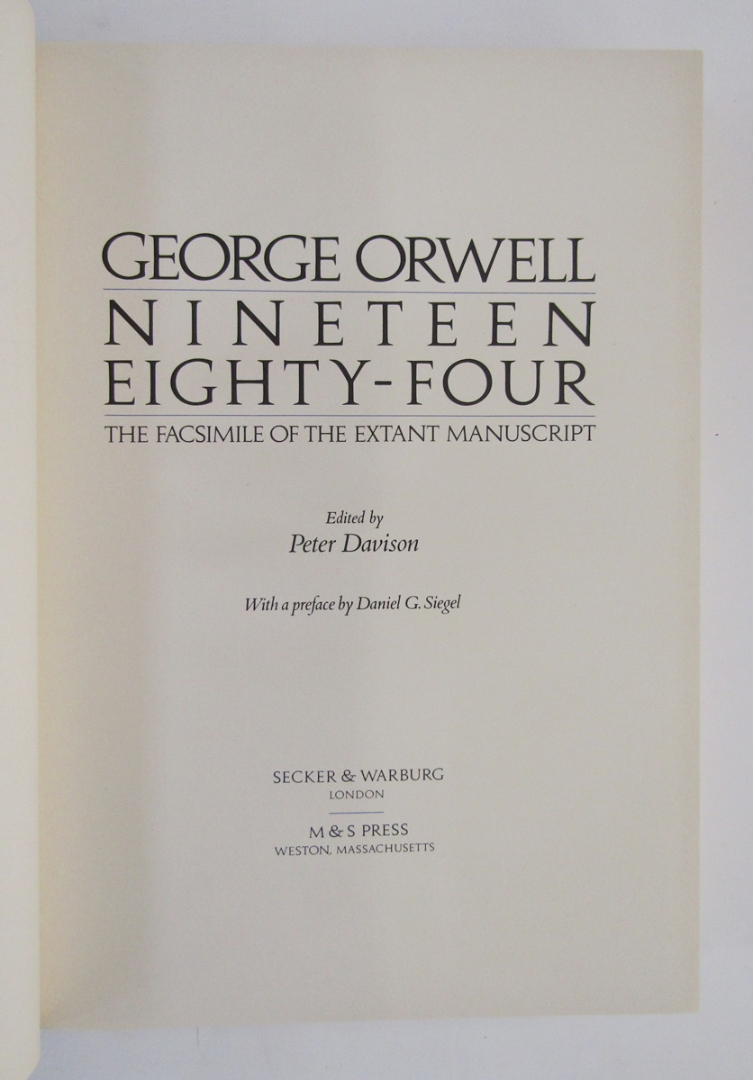 Davison Peter (ed.) Orwell George "Nineteen Eighty-Four The Facsimile", Secker & Warburg, M & S - Image 4 of 15