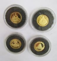 4 x gold coins, 3 x .999 purity, 1 x .917 purity, China 20 Yuan, Falkland Islands half crown, Fiji