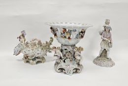 Sitzendorf porcelain centre bowl, the fluted pierced basket top, floral encrusted the base with