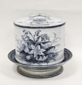 19th century ironstone blue and white transfer printed cheese dome decorated with bouquets of