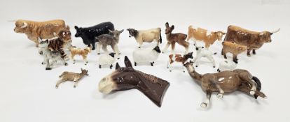 Collection of Beswick and other animals including Highland cattle group comprising bull, cow and