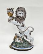 Emile Galle faience ceramic heraldic lion torch holder, 28cm high