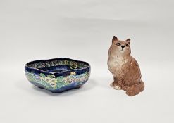 Beswick seated Persian cat and Maling flower bowl with frog, Beswick seated Persian ginger cat