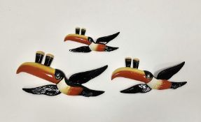 Set of three Carltonware ceramic graduating Guiness toucan wall plaques the largest 25cm long