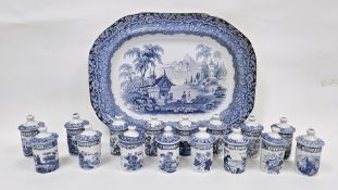 19th century English blue and white transfer-printed rectangular meat plate, the scene depicting
