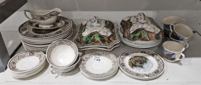 Collection of Masons dinnerware in the Masons Game Birds pattern, comprising two lidded tureens,