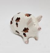 Small Wemyss-type model of a pig decorated in the acorn pattern, circa 1930-50, printed green Made