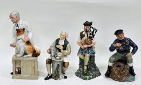Four Royal Doulton Figures including The Piper HN2907, The Tinsmith HN2146, Thanks Doc HN2731 and