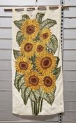 Wall hanging embroidery study of sunflowers, 100cm x 49cm
