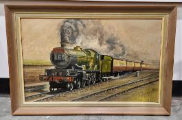 Collection of amateur railway paintings of mainly steam trains, oils on board and canvas and a