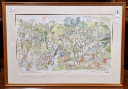 Two Terry Thomas signed humorous 'This quiet Cotswold living' prints including 'Lunchtime' limited