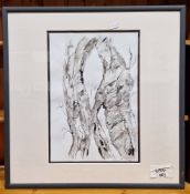 Large contemporary print of two yellow flowers, 67cm x 67cm together with a monochrome watercolour