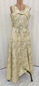 1950's gold and cream brocade full length evening dress, the skirt bias cut and full, the bodice