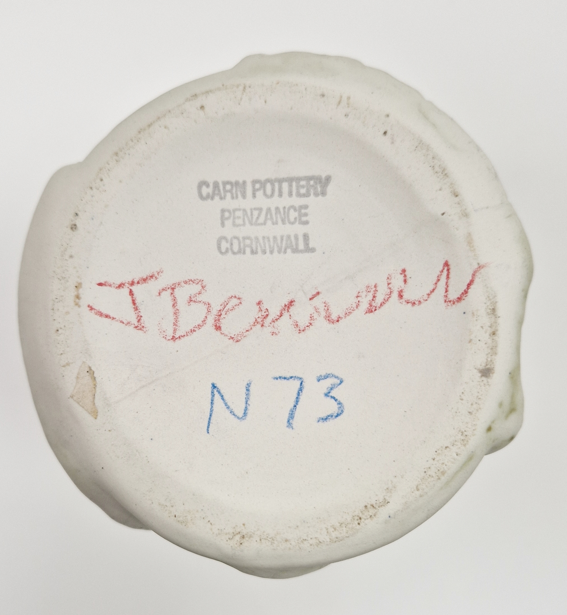 John Beusmans for Carn Pottery, a vase of cylindrical form with relief decoration of owl's face, - Image 2 of 3