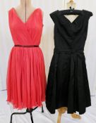 1970's Frank Usher red chiffon evening dress, with red bugle bead embellished waistband,