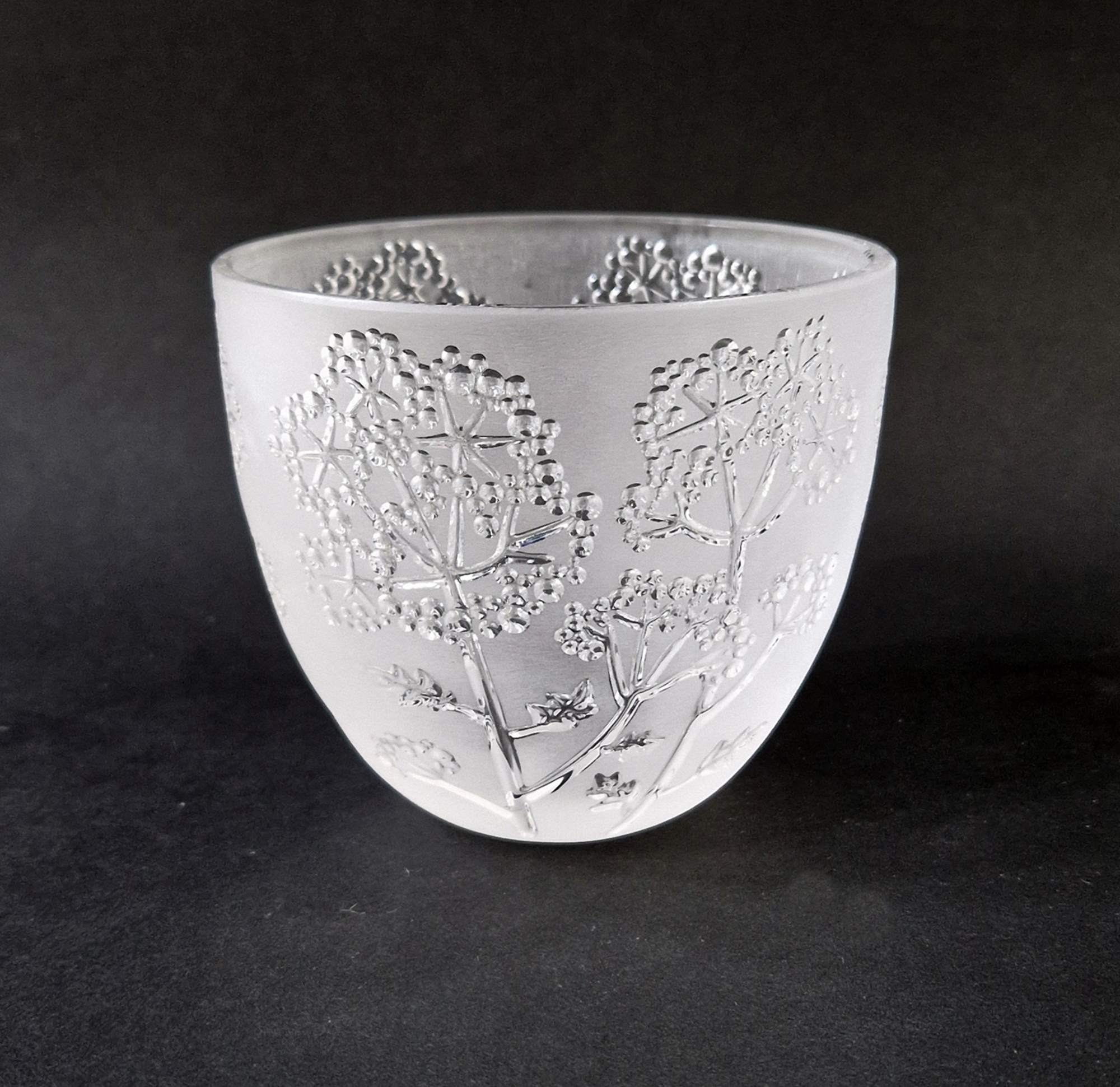 A modern Lalique 'Ombelles' frosted and clear glass vase, relief decorated with cow parsley to body,