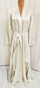 1940's crepe de chine dressing gown/house coat, padded shoulders, full skirt and wide sleeves with a