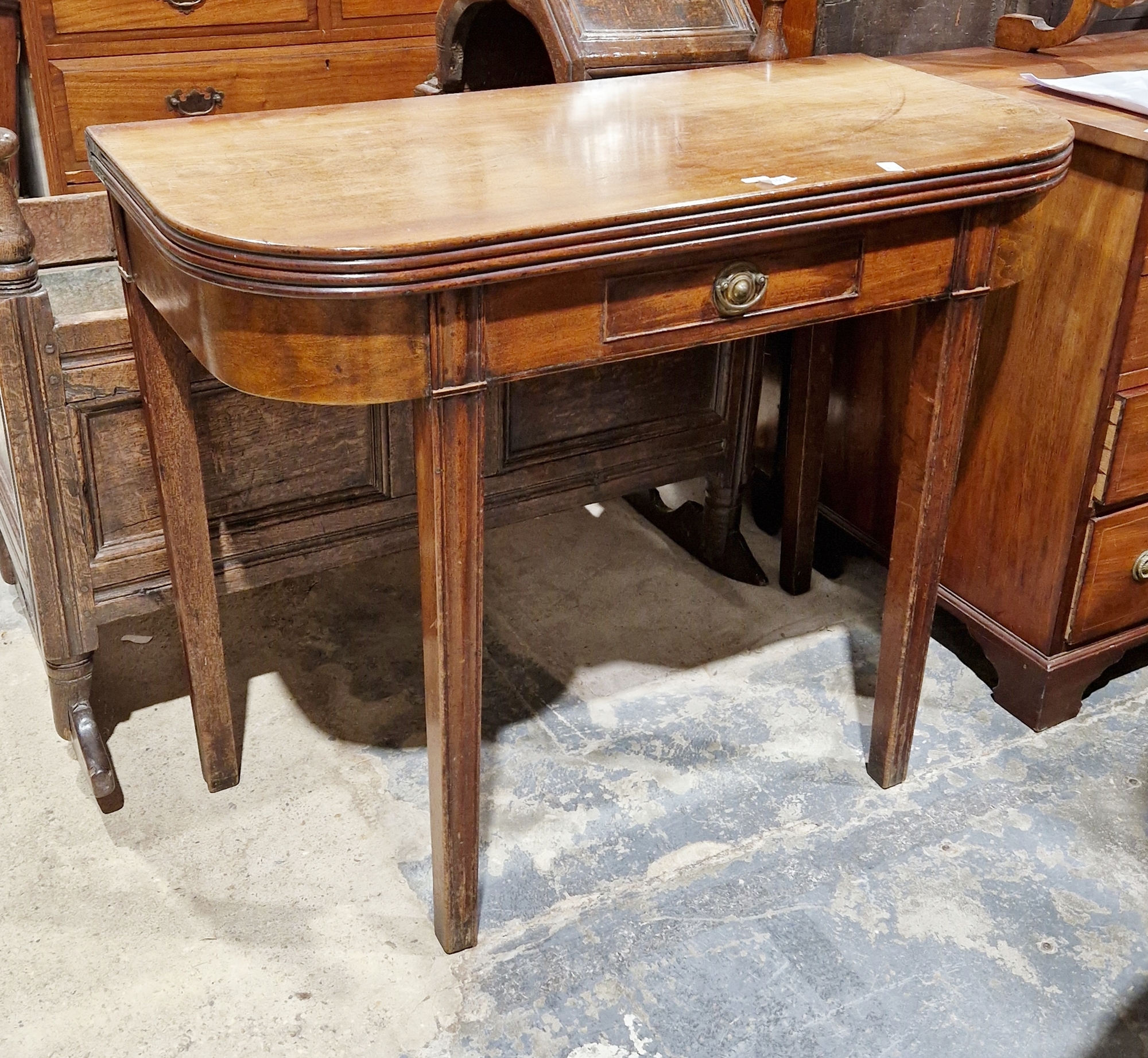 Early 19th century mahogany fold-over tea table with reeded rounded corners, single frieze drawer - Image 2 of 2