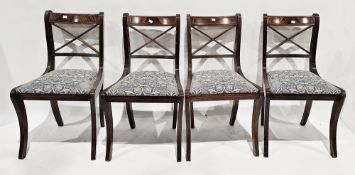 Set of nine reproduction Regency dining chairs, blue upholstered drop-in seats with acorn and leaf