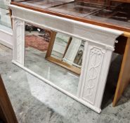 19th century overmantel mirror, the rectangular wooden frame later painted white, the frieze with