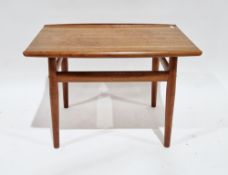 Mid century teak square coffee table, possibly by Grete Jalk, the rectangular top with up rolled