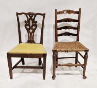 Georgian country ash dining chair with pierced splat and drop in seat 54cm wide by 89cm high,
