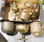 Collection of metalware to include an Anglo-Indian-style copper bowl with dancing figures and