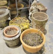 Small collection of plants pots to include terracota and reconstituted stone along with a with a