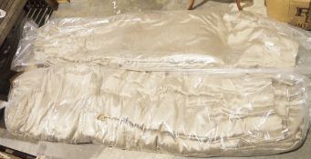 Two pairs of curtains made with silvered fabric, silk lined   Condition Report Width at top of