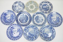 Modern Spode blue and white jug, a collected of printed and gilt knotwork plates, four Copeland