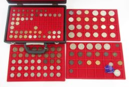 Numismatic Travel Case, with 6 red trays, most trays containing world and British coins of all