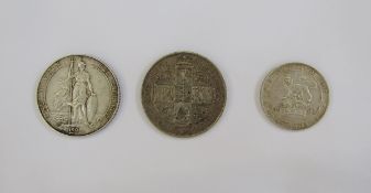 Victorian and Edwardian silver coins, Gothic florin, crowned young head left, rev. four crowned