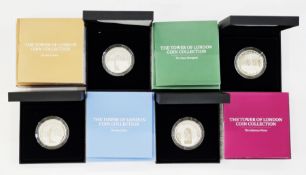Royal Mint Silver Proof Coins (4), The set of the Tower of London Coin Collection, each £5 Coin is
