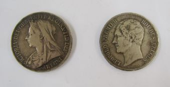 19th century silver coins, Victoria 1896 crown, veiled head left, rev. St George and Dragon, date
