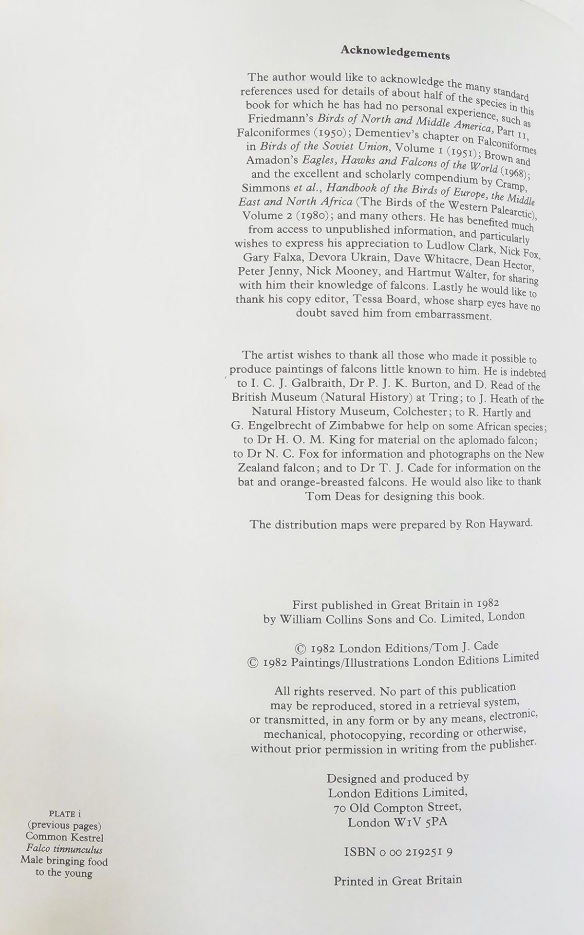 Cade ,Tom J. and Digby, David R. ( illustrator) "The Falcons of the World" William Collins 1982 - Image 6 of 6