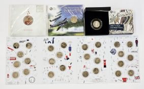 Group of British coins, the complete set of A-Z 10ps, For the Fallen cupro-nickel £5, the 75th