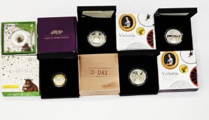 Royal Mint Silver Commemorative (5) Coins, coloured 2019 Gruffalo 50p in perspex display, 2 x