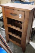 Modern stained wooden wine rack cabinet with drawer, 60cm wide x 101cm high